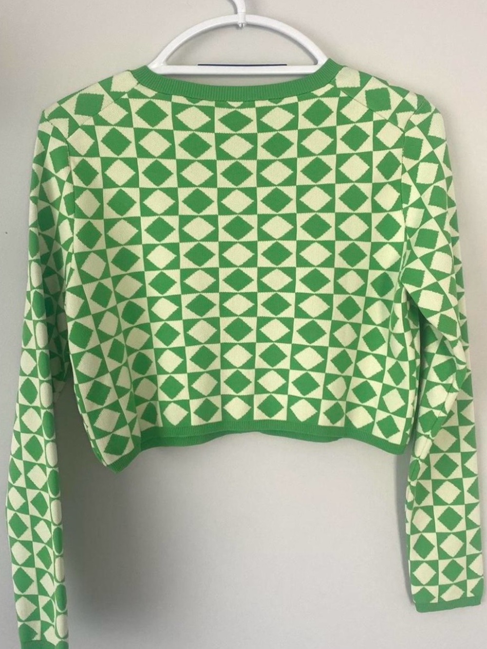 Zara Green and White Geometric Knit Cardigan - Picture 3 of 3